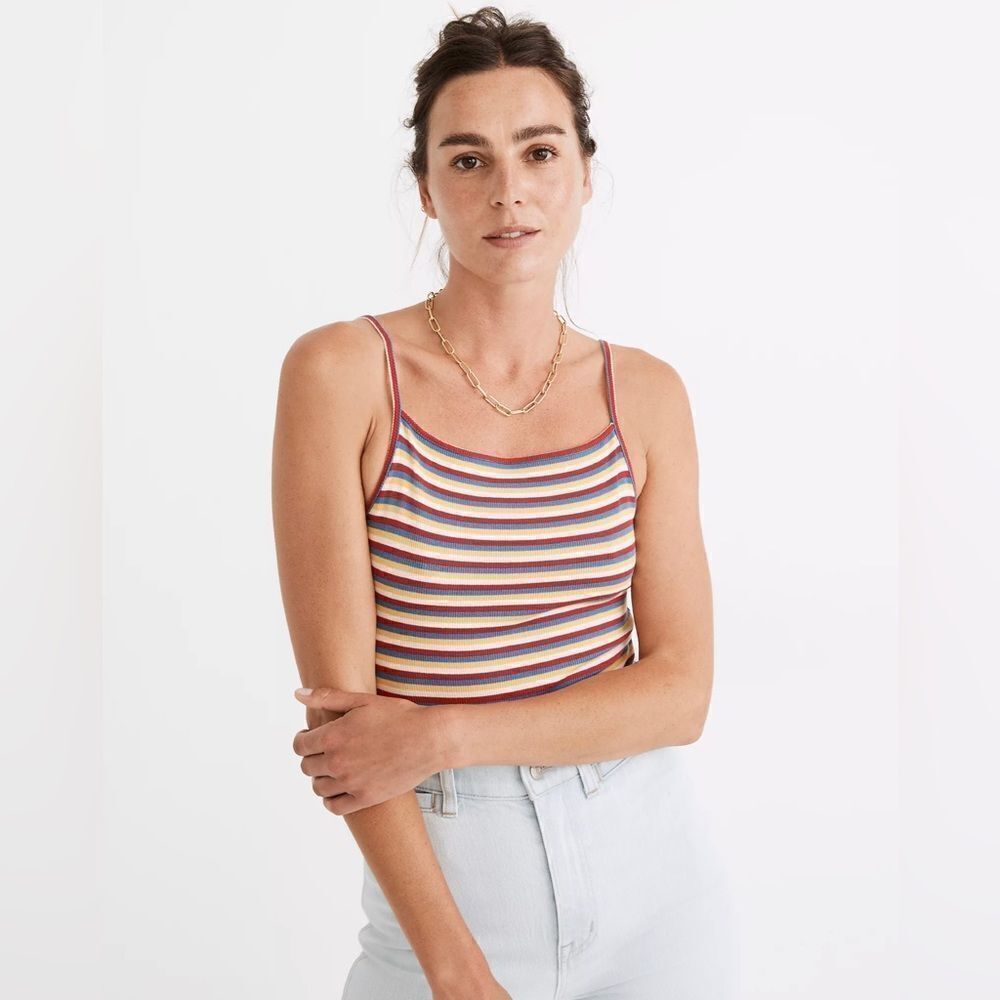 NWT Madewell Ribbed spaghetti Strap Thong Body Suit in Rainbow Stripe